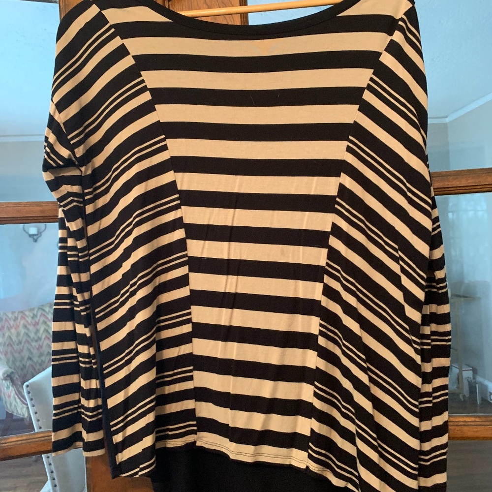 Tan and Black Striped Long Sleeve Top